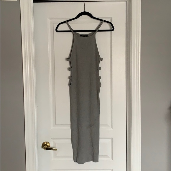 Gray Body Con Midi Dress with Side Slits - Picture 1 of 1